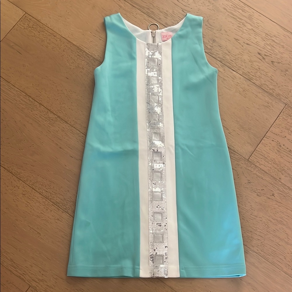 Aqua Sleeveless Dress with Silver Accents